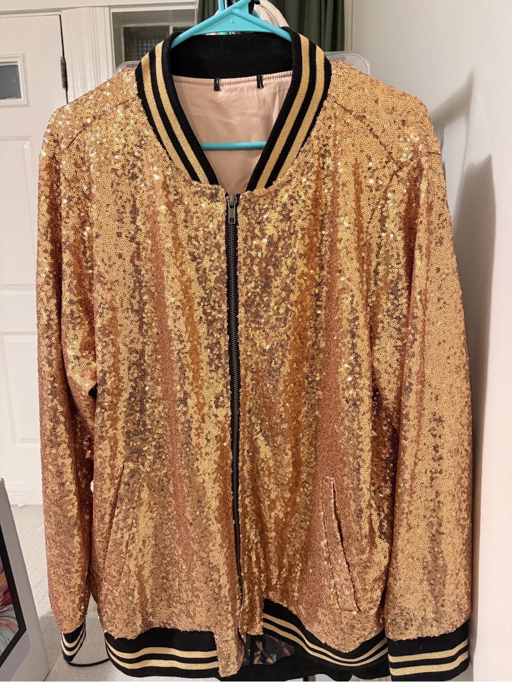 Torrid Gold Sequin Bomber Jacket with Black Trim